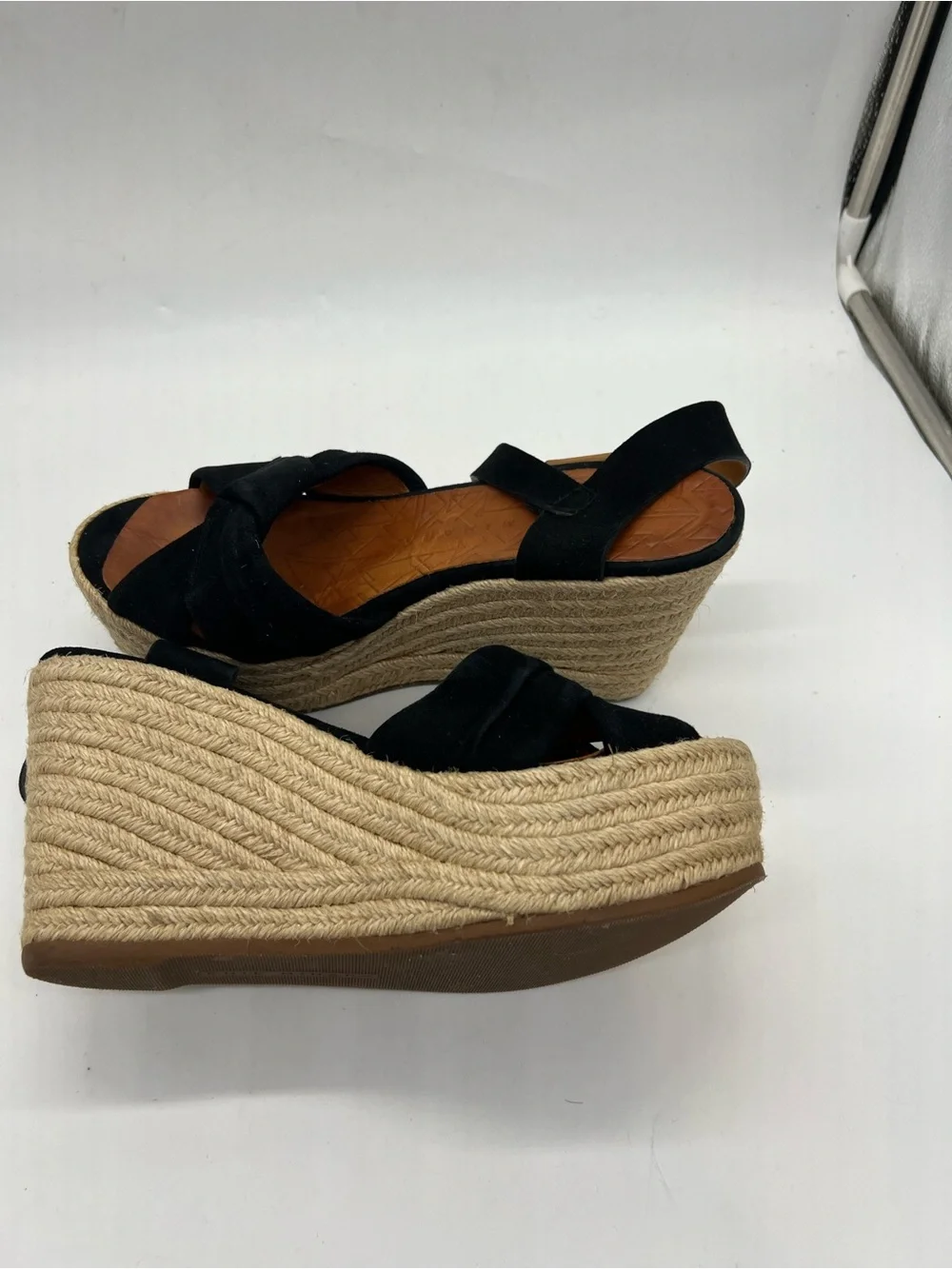 Chie Mihara Black Suede Espadrille Wedge Sandals